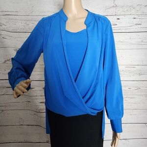 Double Click Blue Long Sleeve Blouse Small